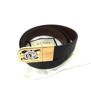 Gucci Belt Interlocking G Black Leather Super